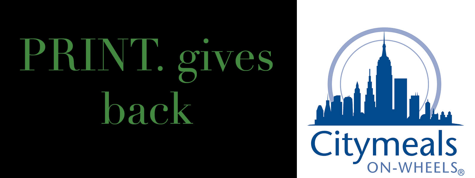 Text "PRINT gives back" with Citymeals logo.