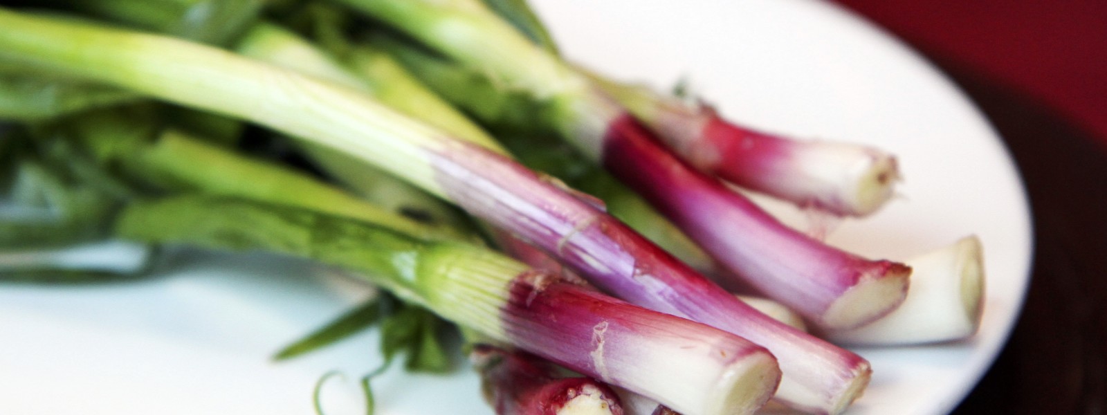 Spring onions on a plate.