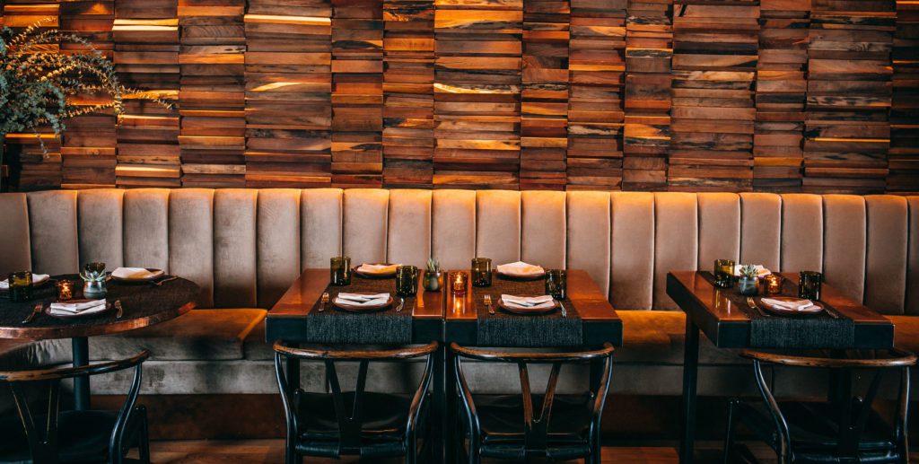 Banquette seating in restaurant.